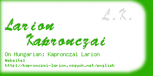 larion kapronczai business card